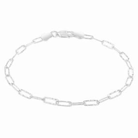 Sterling Silver Textured Paperclip 60 Gauge 19cm Chain