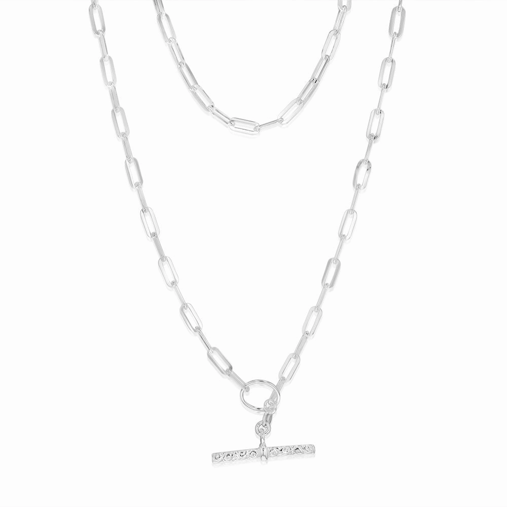 Sterling Silver Toggle Bar Paperclip 45cm Chain