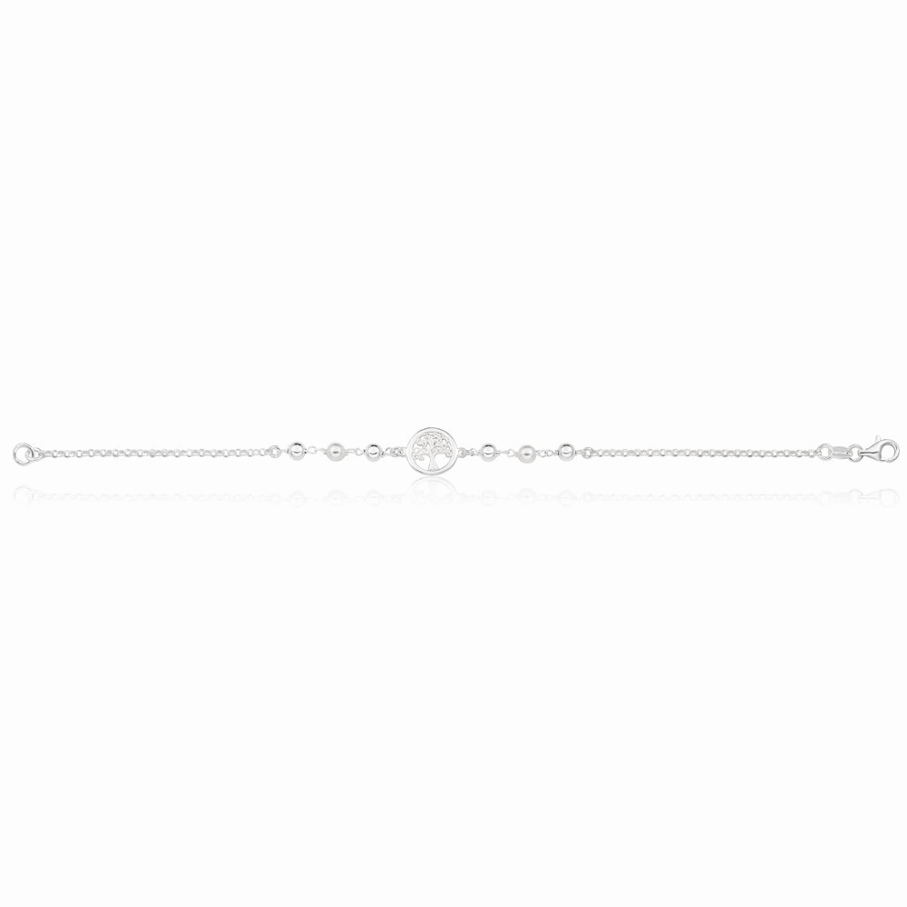 Sterling Silver Tree of Life and Simulated Pearl Fancy Bracelet 19cm