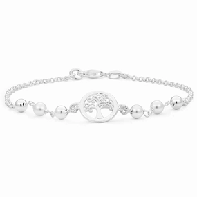 Sterling Silver Tree of Life and Simulated Pearl Fancy Bracelet 19cm
