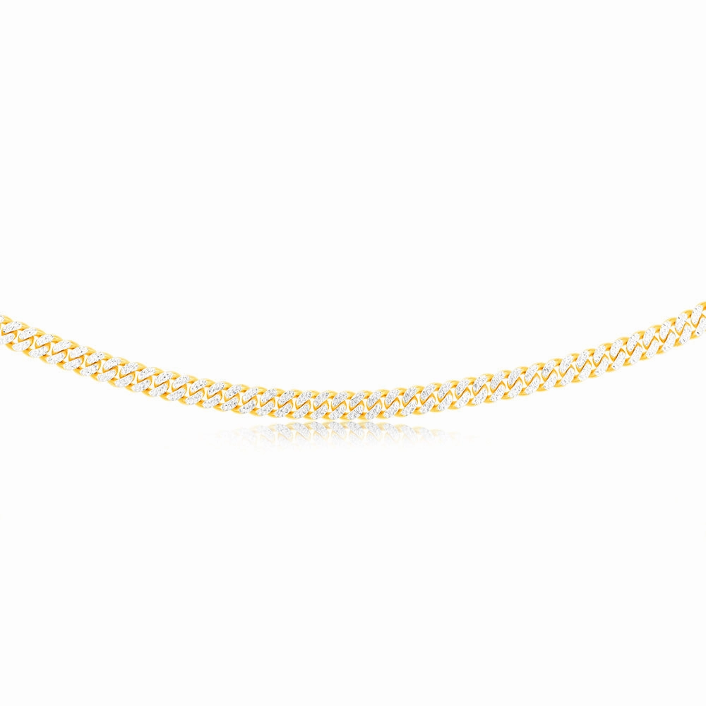 Sterling Silver Two Tone Pave Curb 180 Gauge 50cm Chain