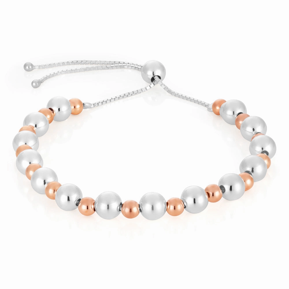 Sterling Silver Two Tone Plain Ball Slider Bracelet