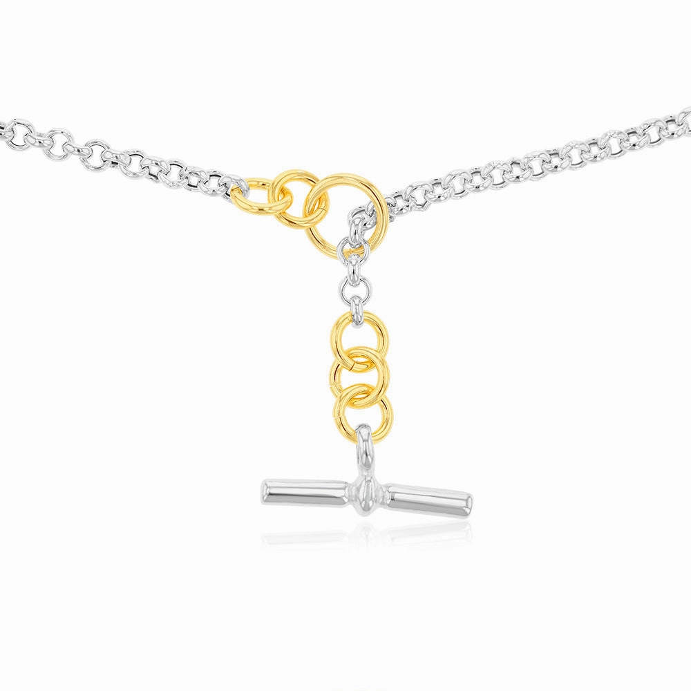 Sterling Silver Two Tone T Bar Clasp Fancy 90cm Chain