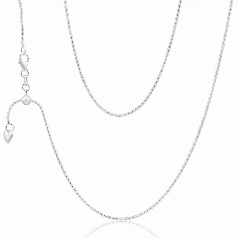 Sterling Silver Wheat Adjustable Heart Drop Chain 55cm