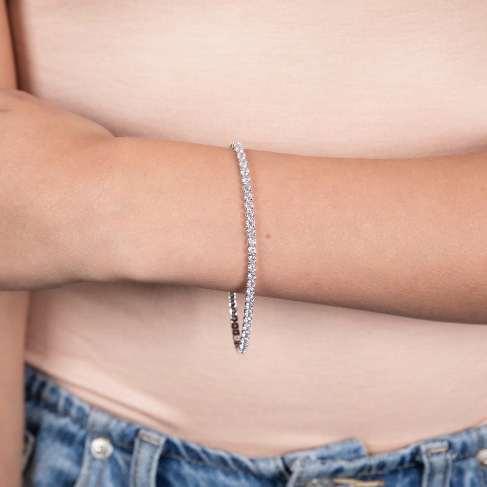 Sterling Silver White Cubic Zirconia Tennis 19cm Bracelet