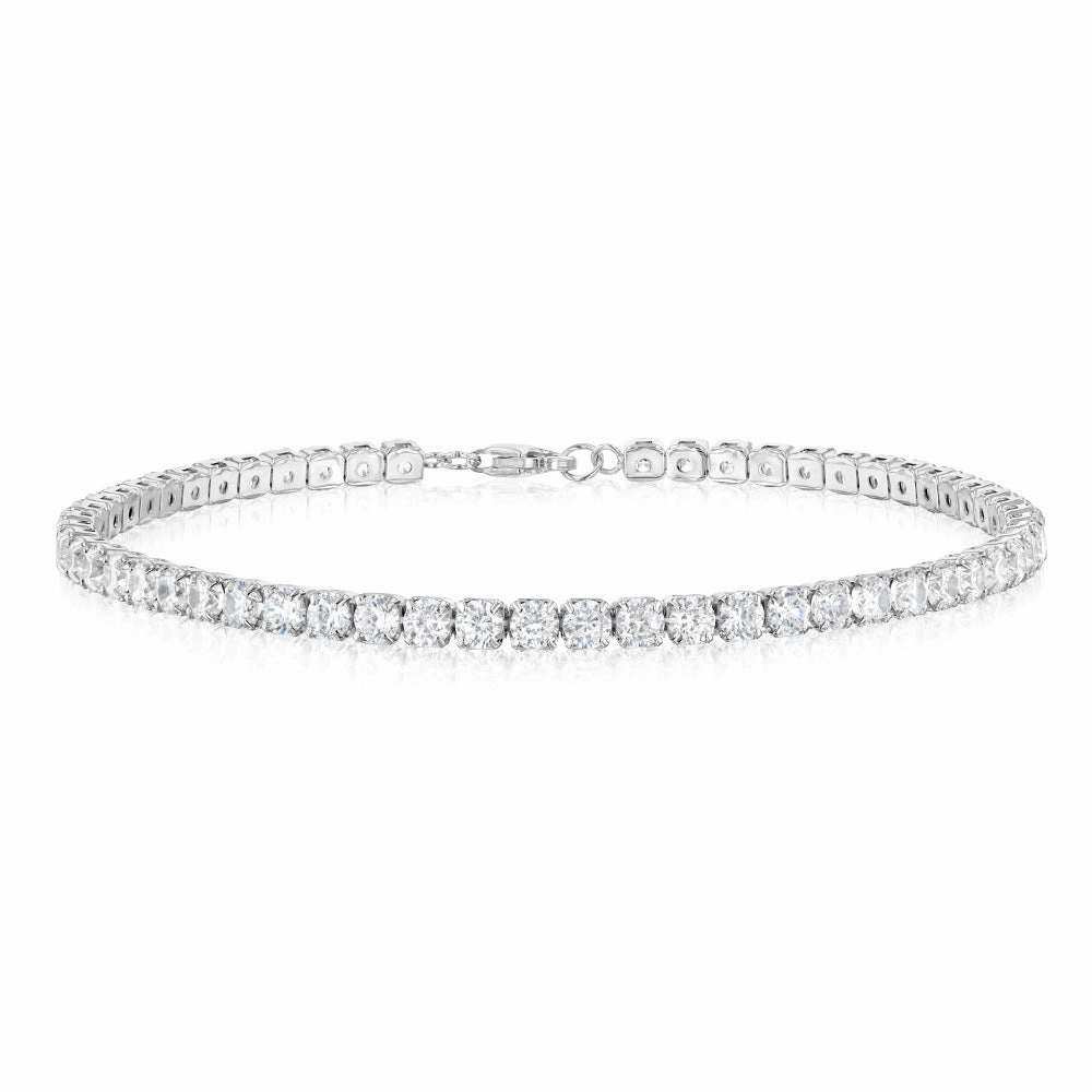 Sterling Silver White Cubic Zirconia Tennis 19cm Bracelet