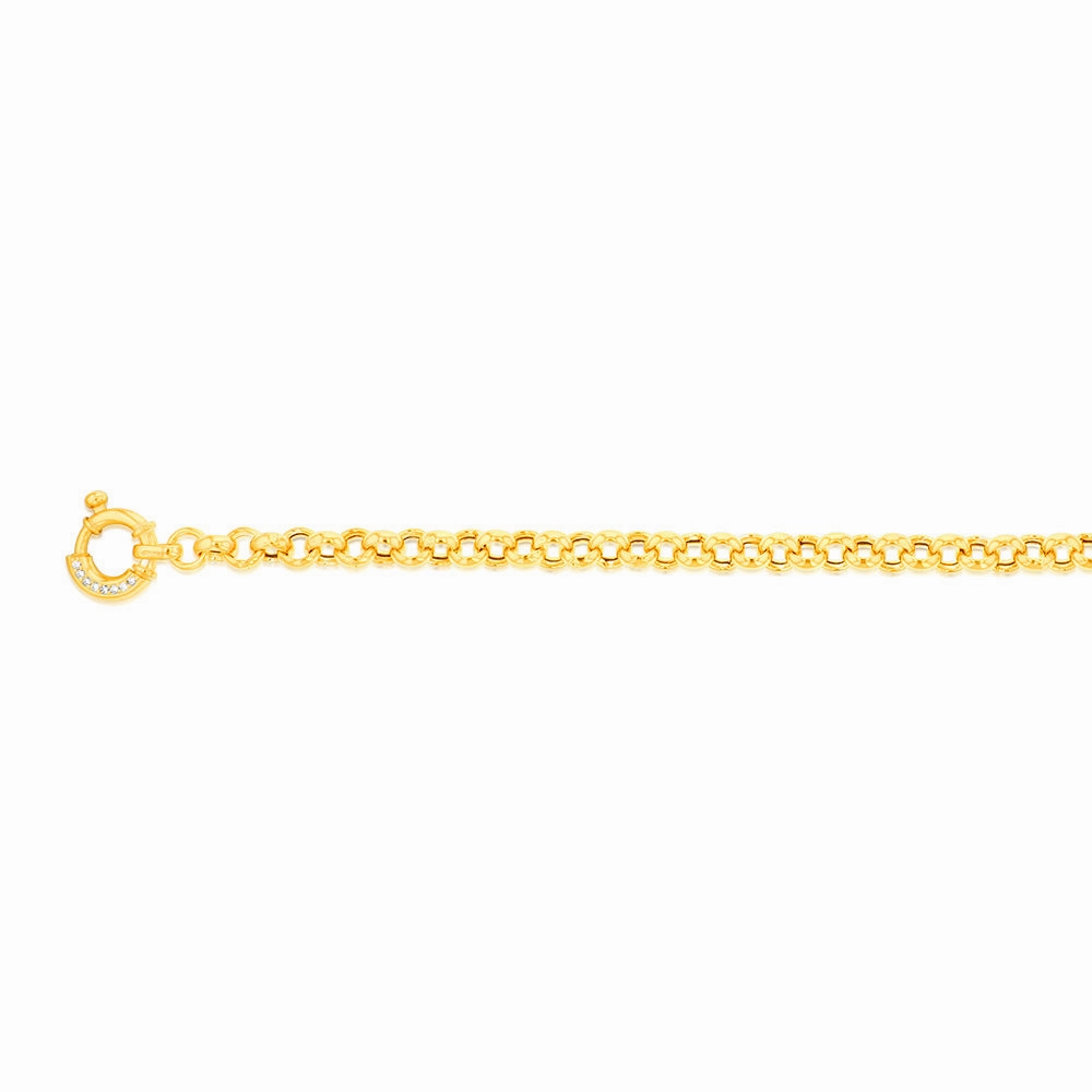 Sterling Silver Yellow Gold Plated Cubic Zironica Bolting 19cm Belcher Bracelet