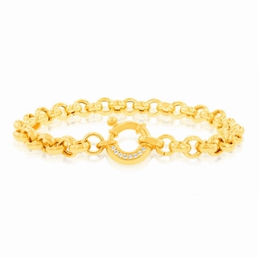 Sterling Silver Yellow Gold Plated Cubic Zironica Bolting 19cm Belcher Bracelet