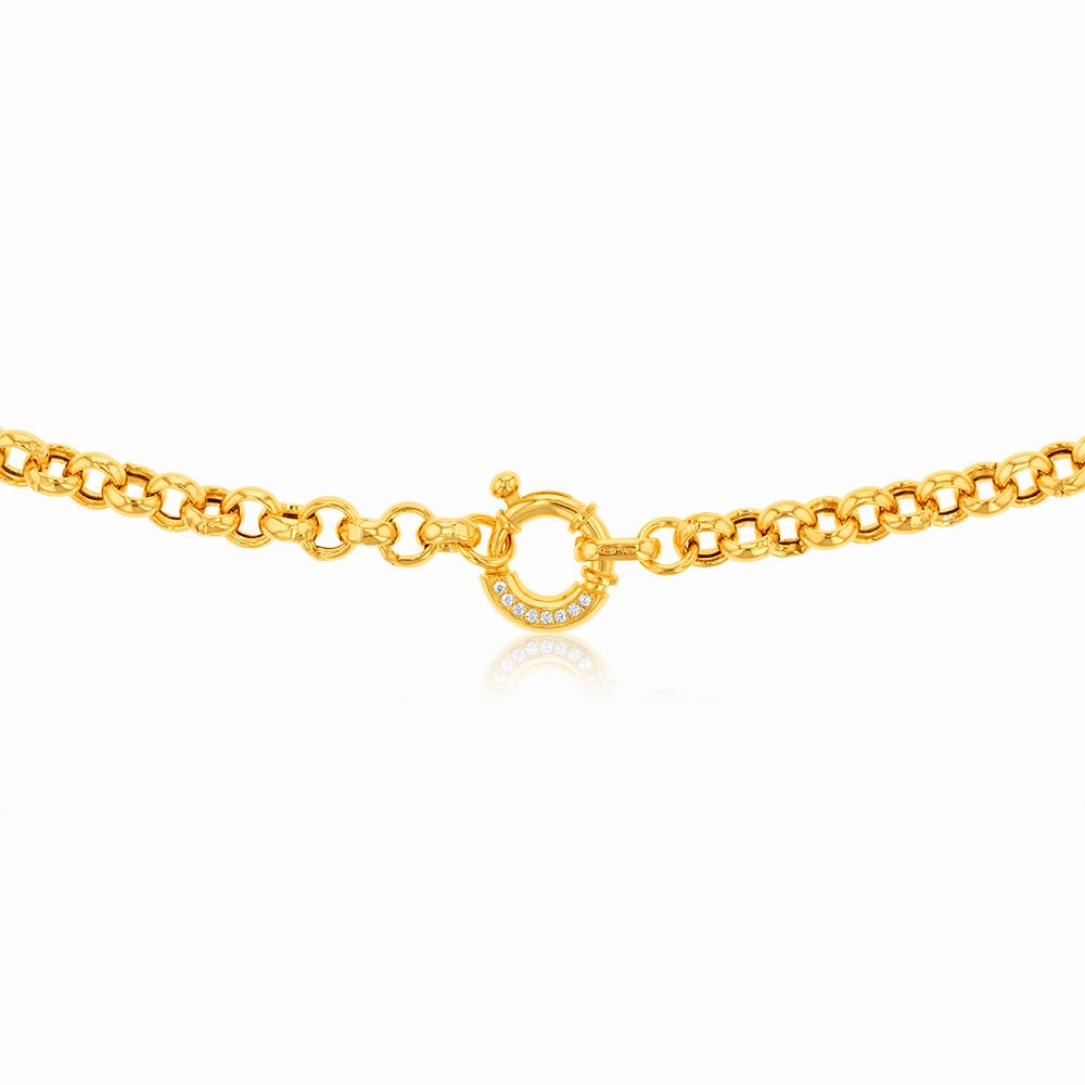 Sterling Silver Yellow Gold Plated Cubic Zironica Boltring 45cm Belcher Chain