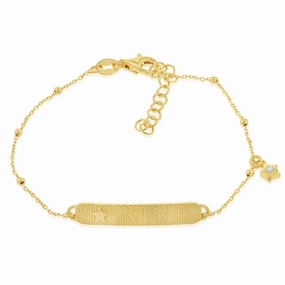 Sterling Silver Yellow Gold Plated Star Patterned ID 19cm Bracelet