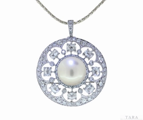 Tara 11-12mm Open Work White South Sea Pearl and Diamond Pin/Pendant