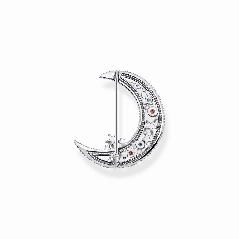 Thomas Sabo Brooch Crescent Moon With Coloured Stones Silver