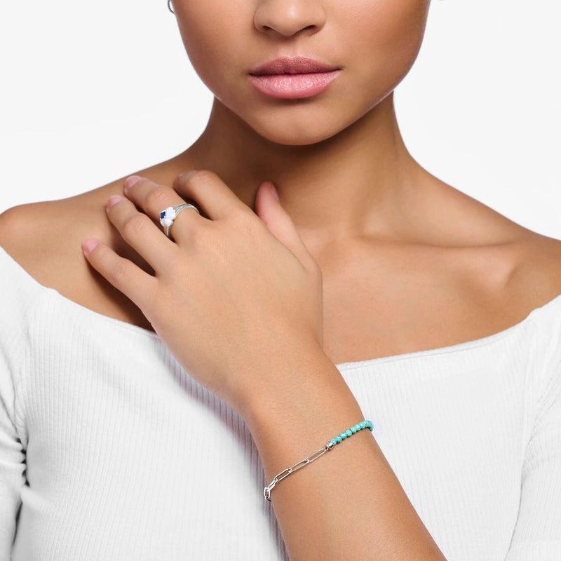 Thomas Sabo Charm Bracelet with Turquoise Beads and Chain Links - Silver