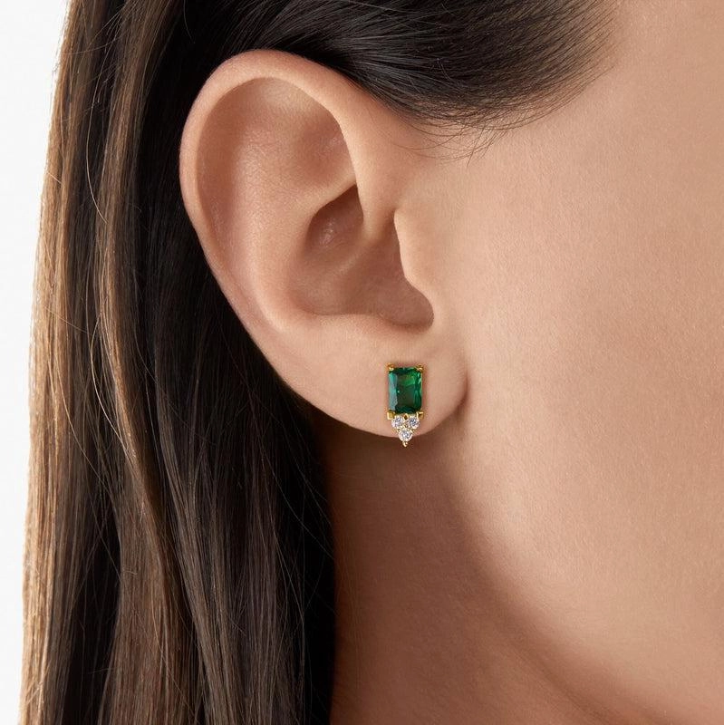 Thomas Sabo Ear studs green stone gold