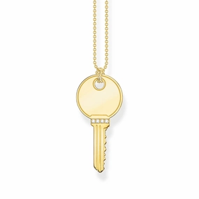 Thomas Sabo Engrav Gold Plated Sterling Silver Round Key CZ on 45-50cm Chain