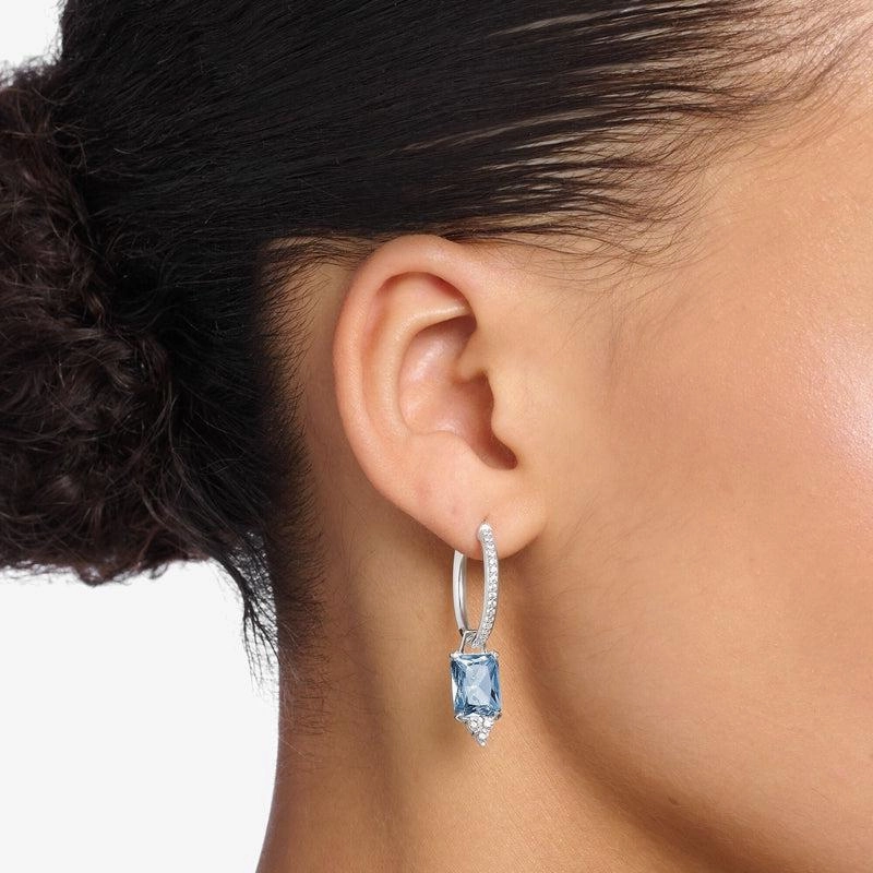 Thomas Sabo Hoop Earrings with Aquamarine-Coloured and White Stones - Silver