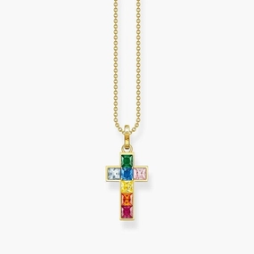 Thomas Sabo Necklace Cross Colourful Stones Gold