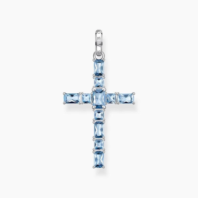 Thomas Sabo Pendant Cross with Aquamarine-Coloured Stones - Silver