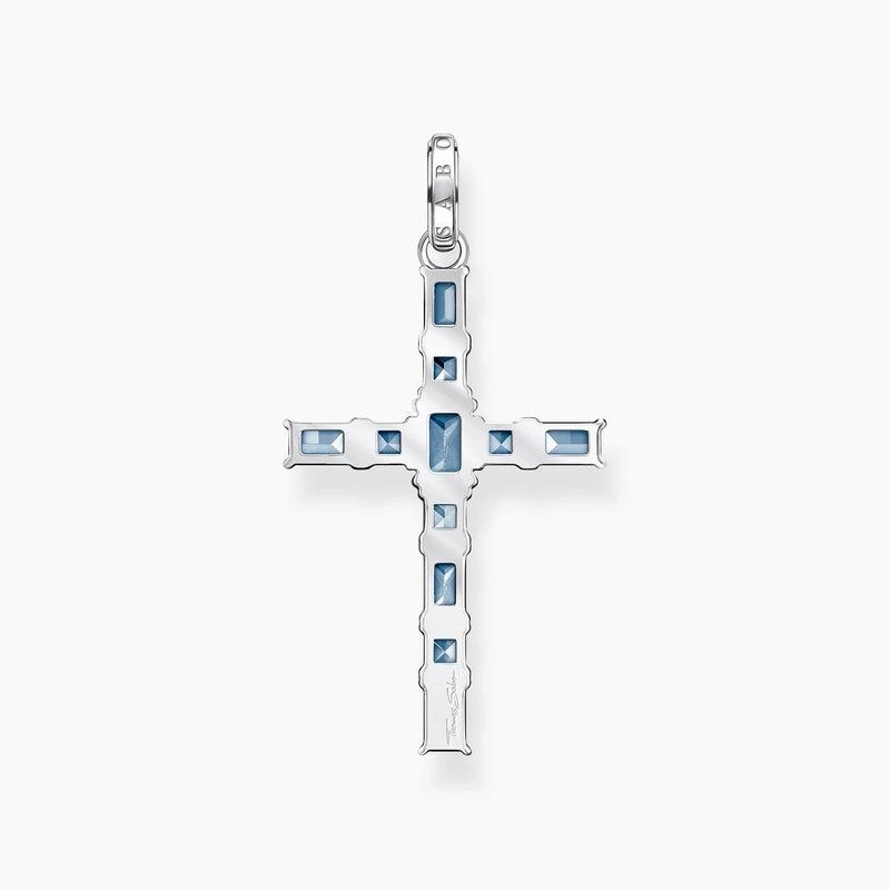 Thomas Sabo Pendant Cross with Aquamarine-Coloured Stones - Silver