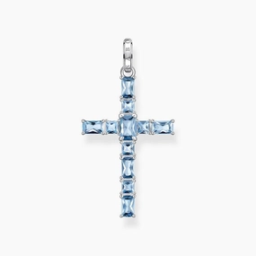Thomas Sabo Pendant Cross with Aquamarine-Coloured Stones - Silver
