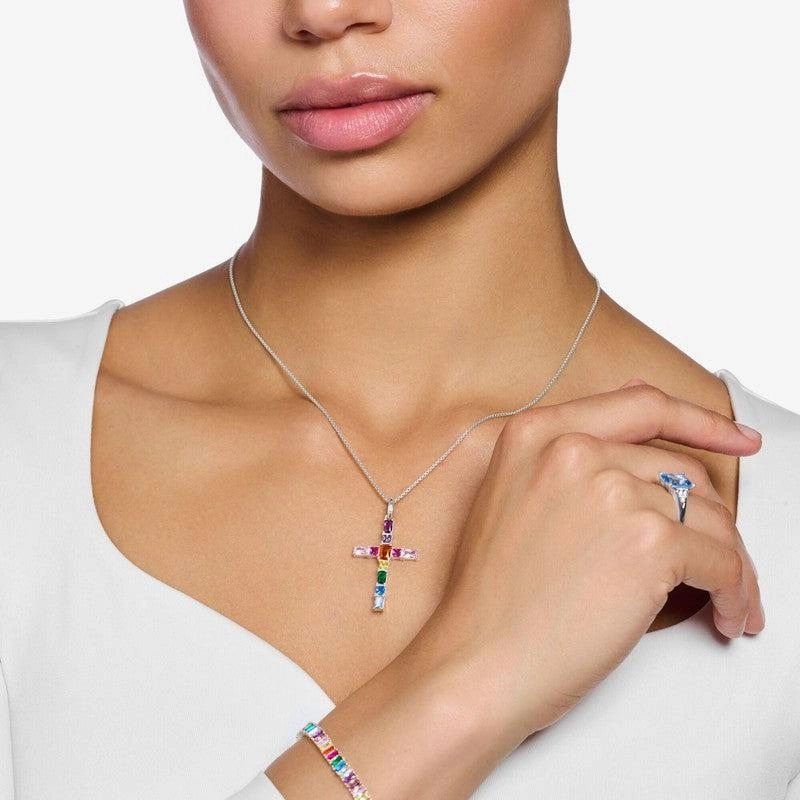 Thomas Sabo Pendant Cross with Colourful Stones - Silver