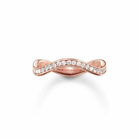 Thomas Sabo Rose Gold Plated Cubic Zirconia Narrow Wave Ring