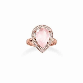 Thomas Sabo Rose Gold Plated Pear Shape Rose Quartz Cubic Zirconia Ring