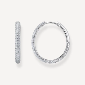 Thomas Sabo Silver Big Thin Hoop Earrings with White Zirconia
