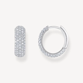 Thomas Sabo Silver Small, Wide Hoop Earrings with White Zirconia