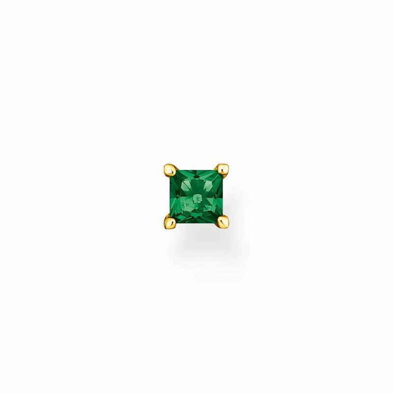 Thomas Sabo Single Ear Stud With Green Stone Gold