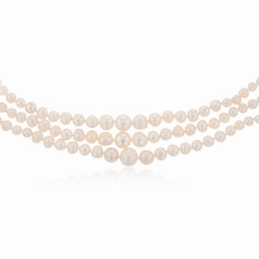 Three Layered Graduated Potato Shaped Pearl Necklace 46cm With Silver Clasp