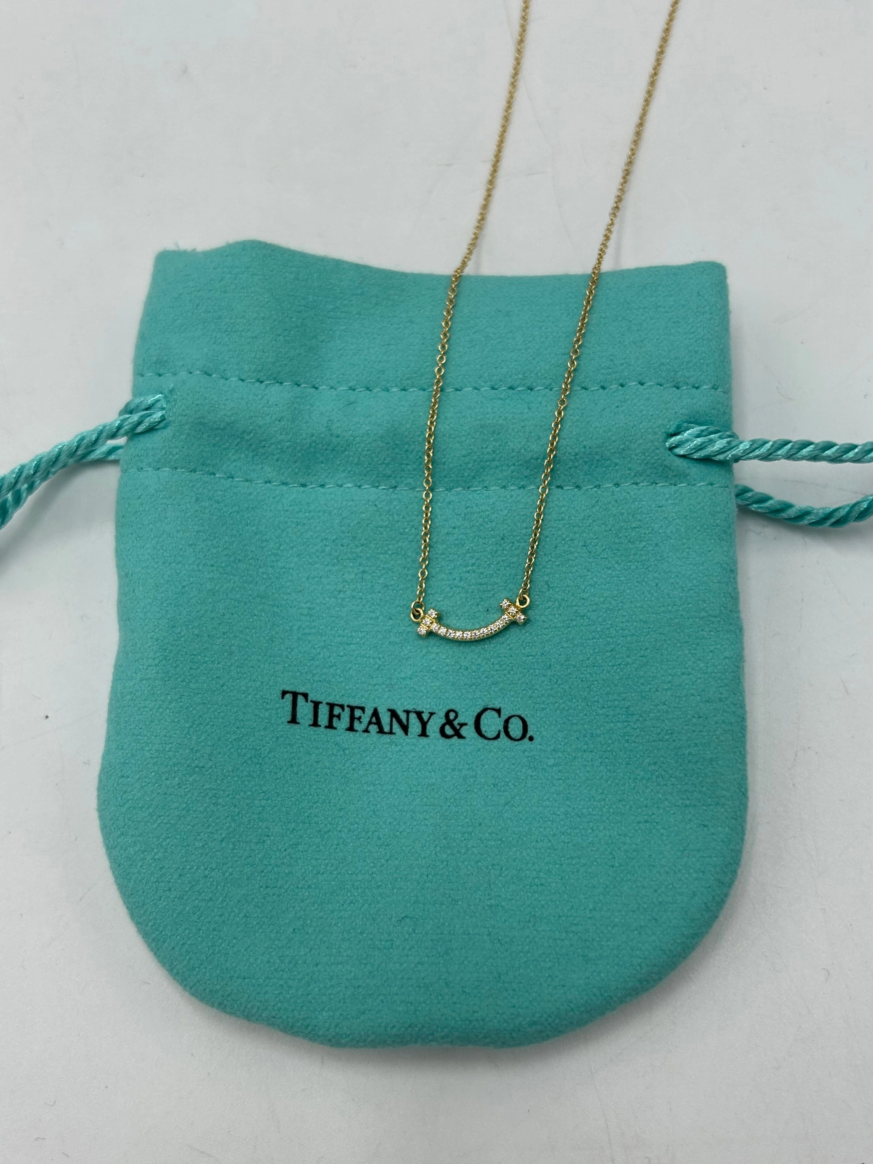 Tiffany & Company 18K T Smile Pendant Luxury Designer Necklace