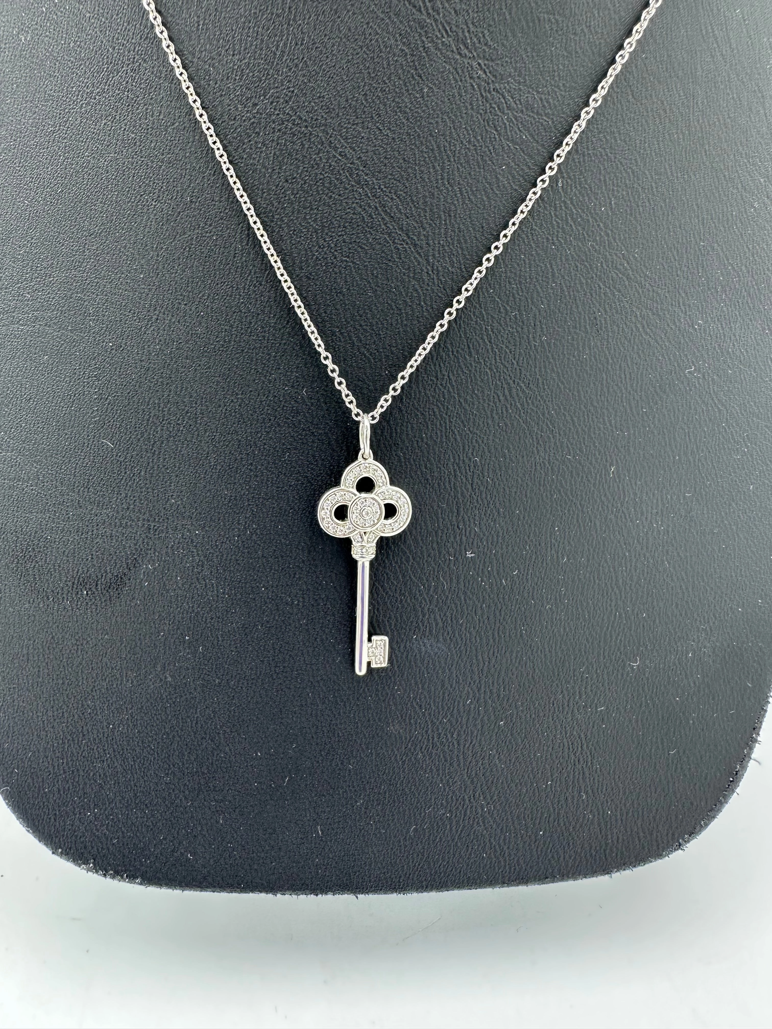 Tiffany & Company Luxury Crown Key 18K White Gold with Diamonds Necklace