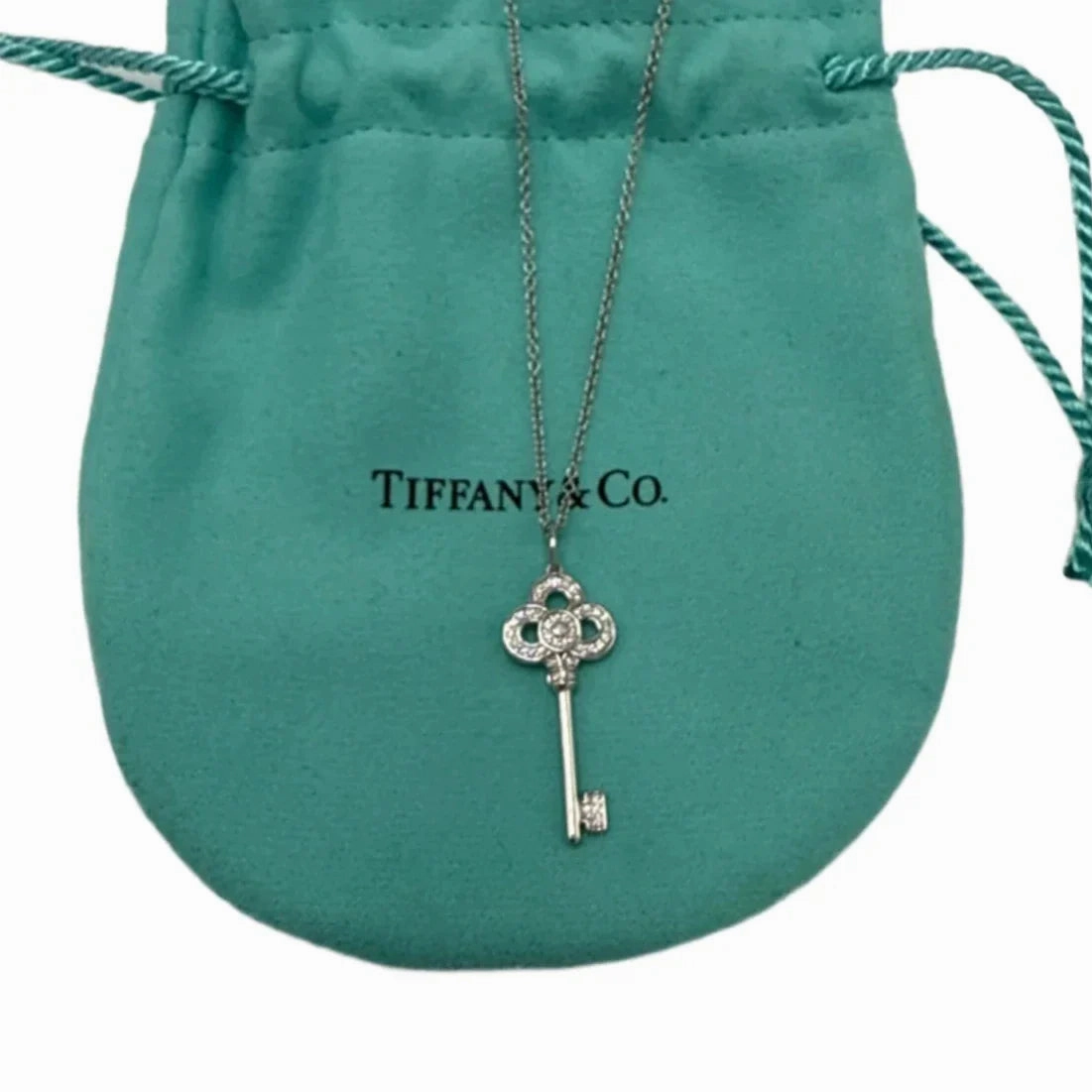 Tiffany & Company Luxury Crown Key 18K White Gold with Diamonds Necklace
