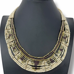 Tribal Multi Strand Seed Beaded Collar Necklace By Unbranded