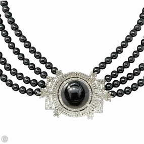 Vintage 4 Strand Black Onyx, Marcasite & Sterling Silver Choker Necklace By Judith Jack